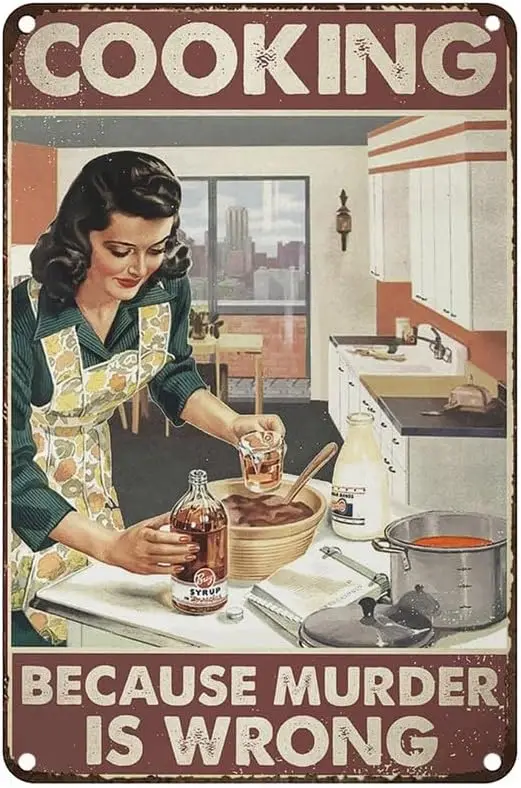 Vintage Metal teneke işareti kız pişirme çünkü katil yanlış Metal işaretleri ev garaj ofis kahve Bar duvar dekor 8X12 inç