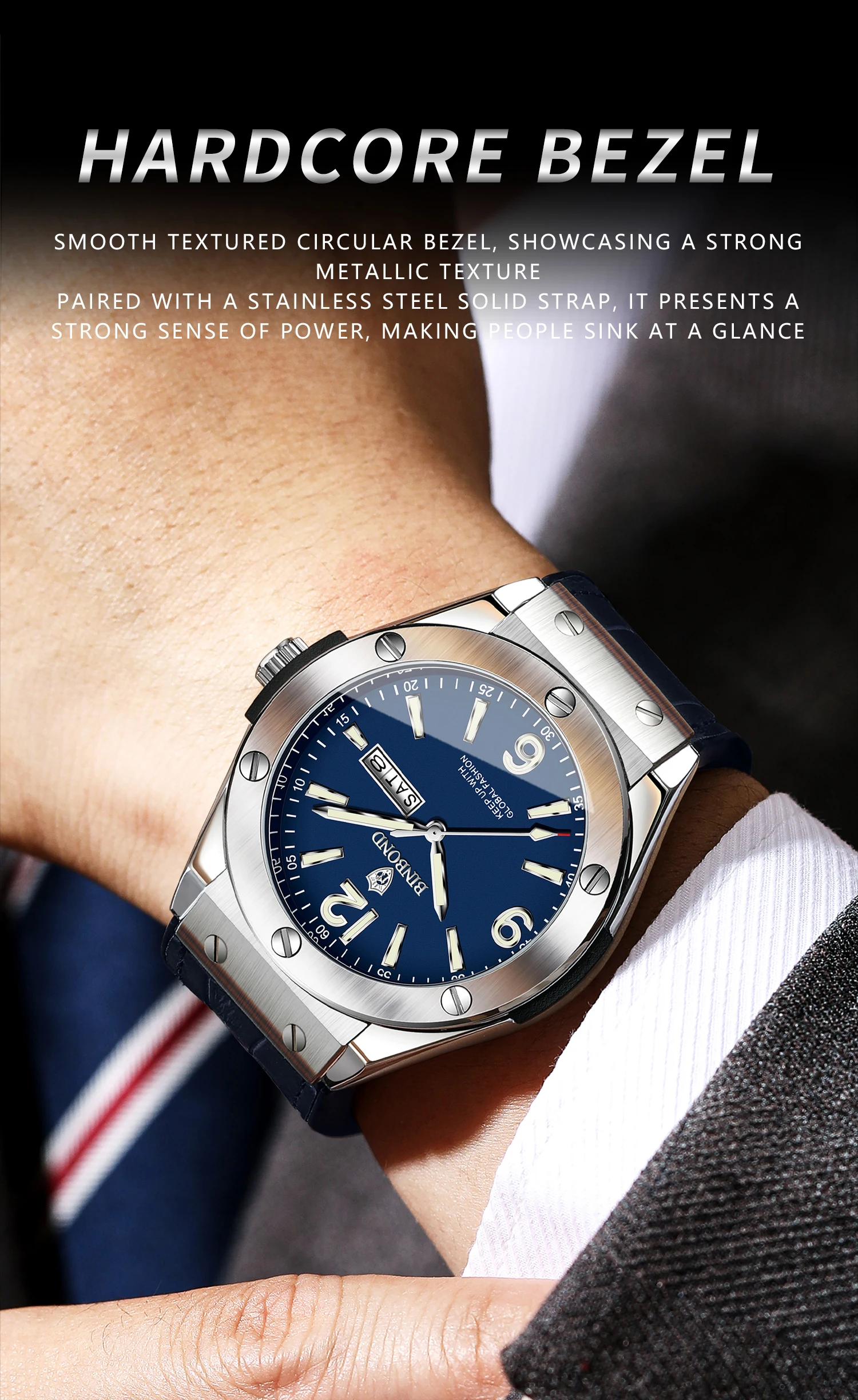 BINBOND Orologi da uomo Moda Quadrante grande Orologio al quarzo originale per uomo Cinturino in pelle Impermeabile Luminoso Data Settimana reloj 2025