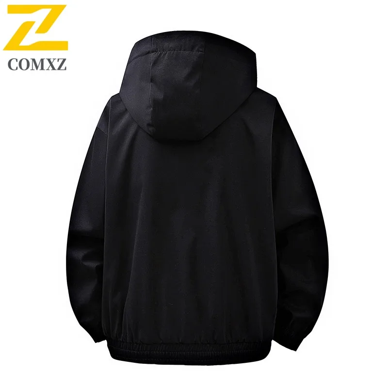 سترة رجالية كاجوال بغطاء للرأس من COMXZ للتسلق في الهواء الطلق، معطف مريح للدراجات النارية، تصميم لون نقي، سترة واقية خفيفة للربيع والخريف #4