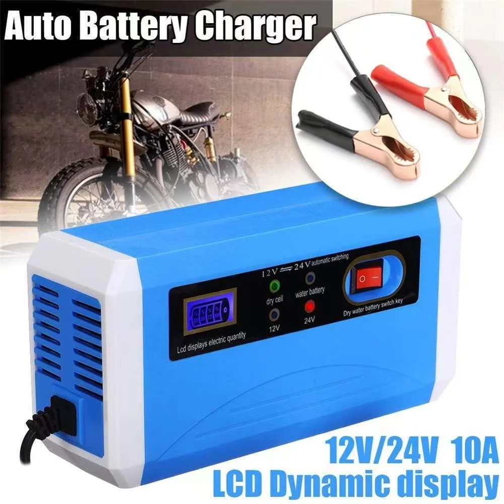 Cargador de batería de coche de la UE, reparación de Pulsos Eléctricos de 12V, 2A, batería de plomo ácido seca y húmeda con pantalla LED, cargador de batería de Moto y camión
