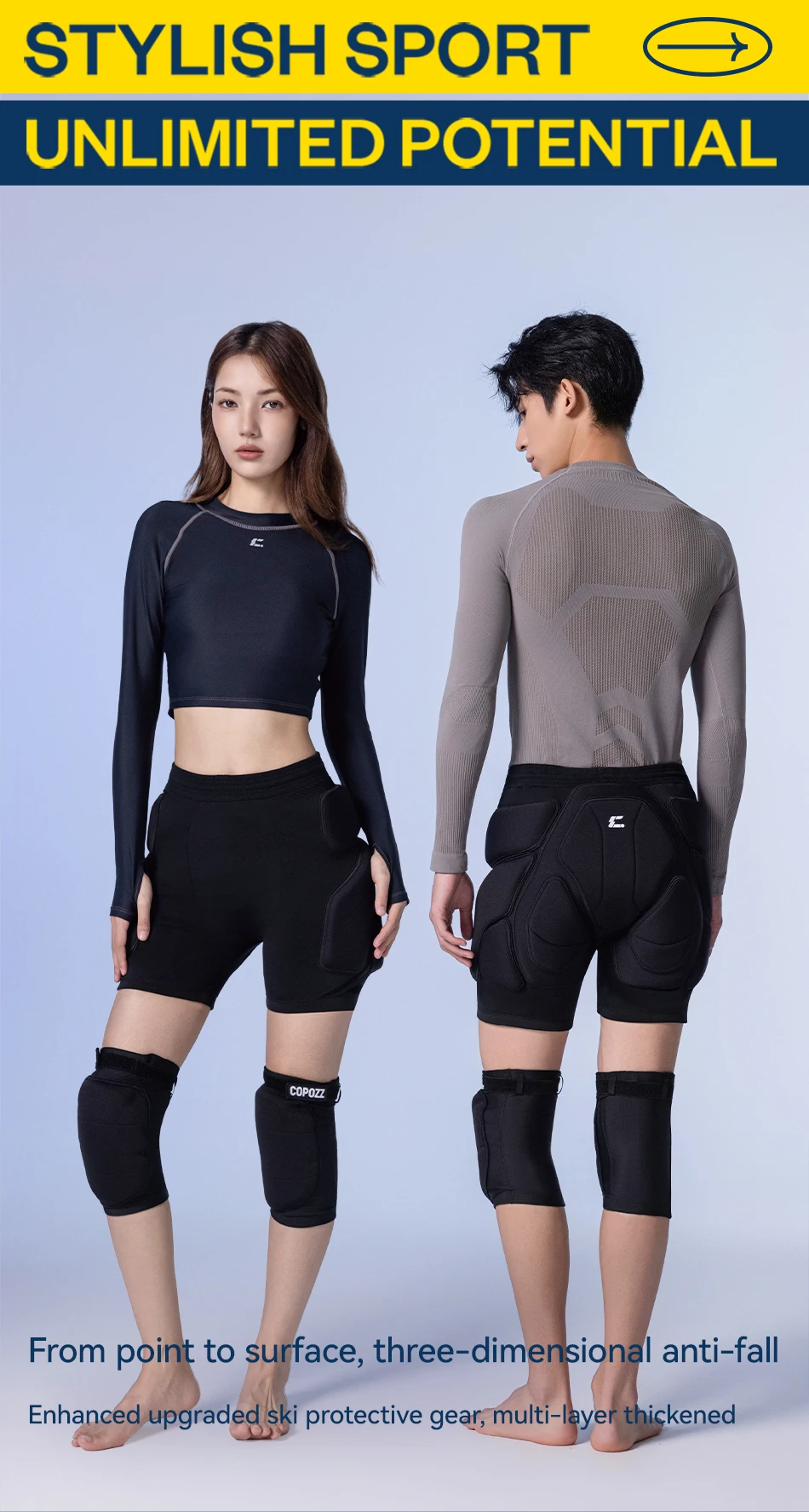COPOZZ Extremsportarten Ski Skate Snowboard Schutz Skifahren Protektor Knieschützer Skating Schützende Hüfte Gepolsterte Shorts Hosen S-XL – Detail 1