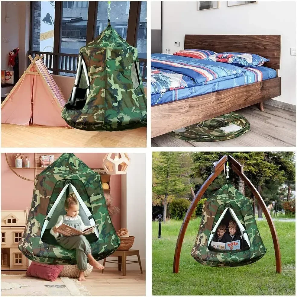 Hängendes Baumzelt für drinnen und draußen, hängendes Zelt, wasserdichter Baum-Decken-Pod, tragbar, zum Aufhängen, Huggle Pod, Spielzelt mit Lichterkette