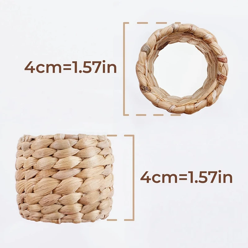 24Pcs Napkin Rings,Water Hyacinth Napkin Holder Rings - Rustic Napkin Rings For Birthday Party, Dinner Table Decoration
