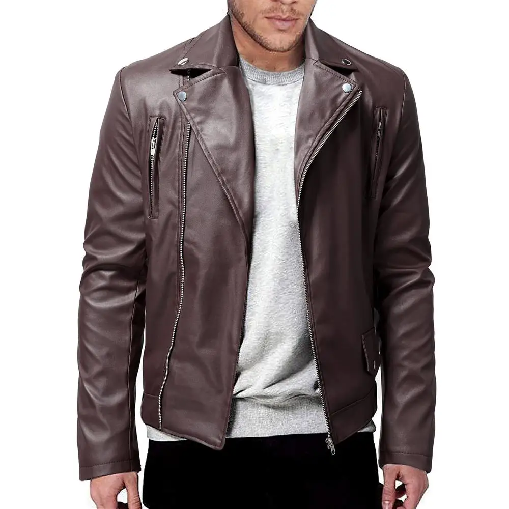 

Autumn PU Leather Jackets Men Turn Down Collar Motorcycle Jacket Coat Mens Slim Fit Solid Color Moto Biker Casual Outerwear Man