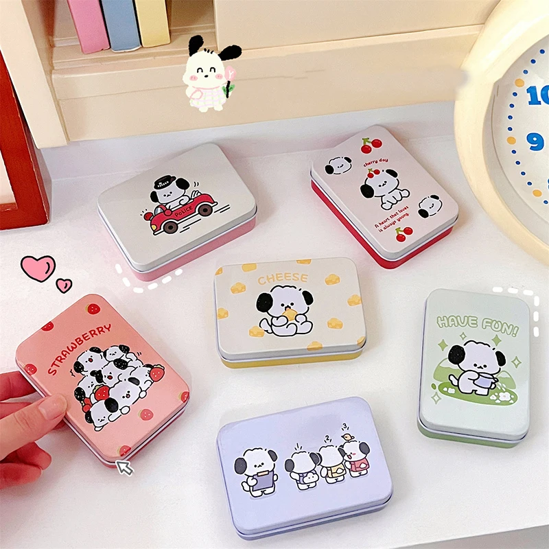 Metal Box for Jewelry Storage, Sticker Box, Card Box, Papelaria escolar, Desktop Organizer, Dog Printing, bonito, fácil de transportar, novo