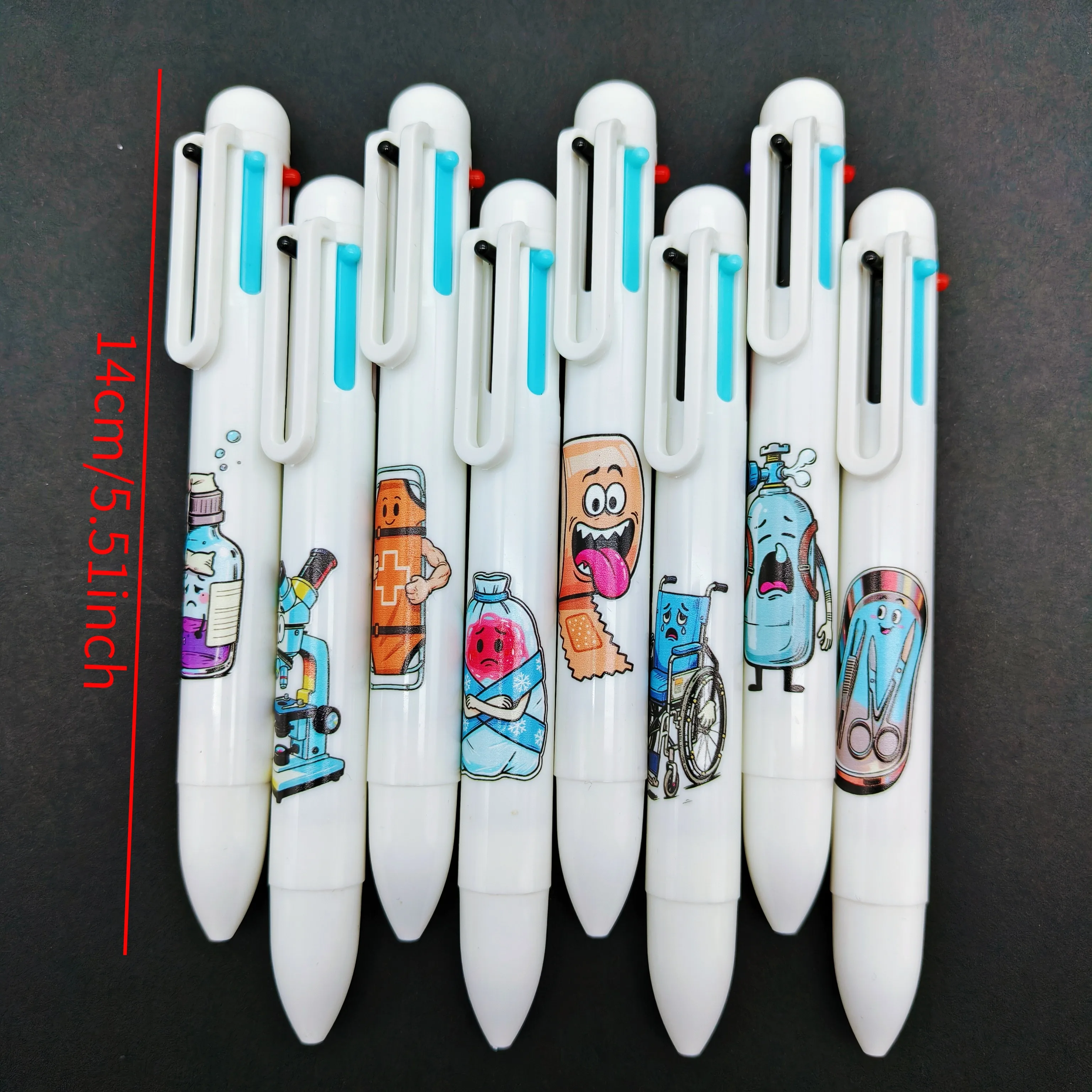 8 قطعة/15 قطعة موضوع المعدات الطبية قلم متعدد الألوان اللوازم الطبية الإبداعية نمط ستة في واحد قلم متعدد الألوان