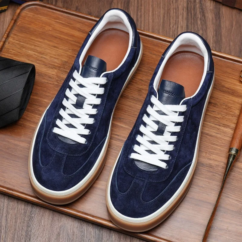 

Мужские кеды ручной работы из натуральной кожи, британские винтажные тренировочные туфли, дышащие повседневные кроссовки из замши, лоферы на плоской подошве