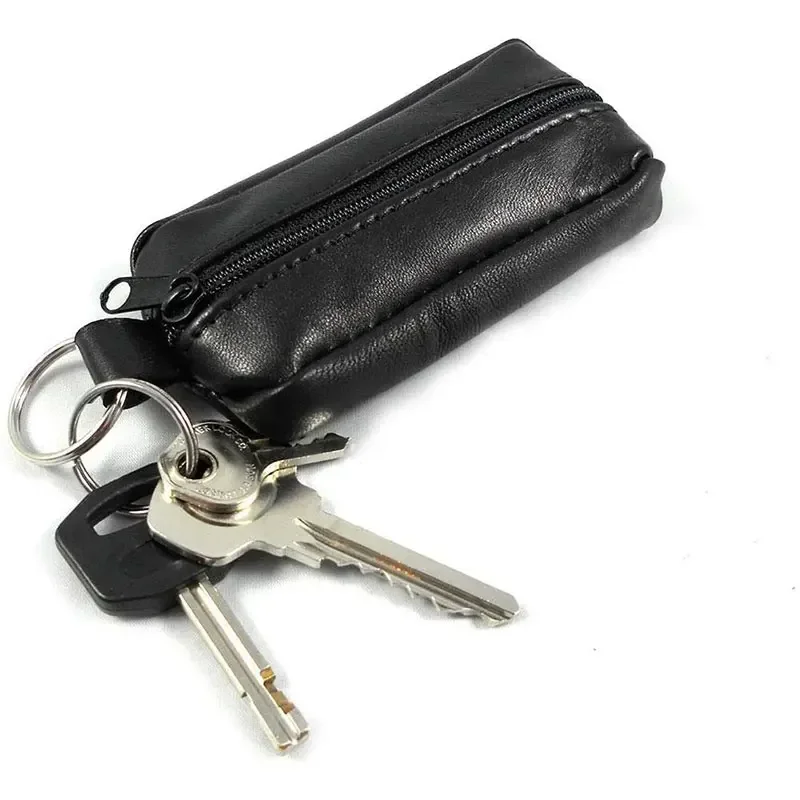Men Car Key Case Leather Wallets Coin Purse Soft Zipper Bag Keychain Cover For Money Pocket Thin Wallets Ring Pouch Card Purse
