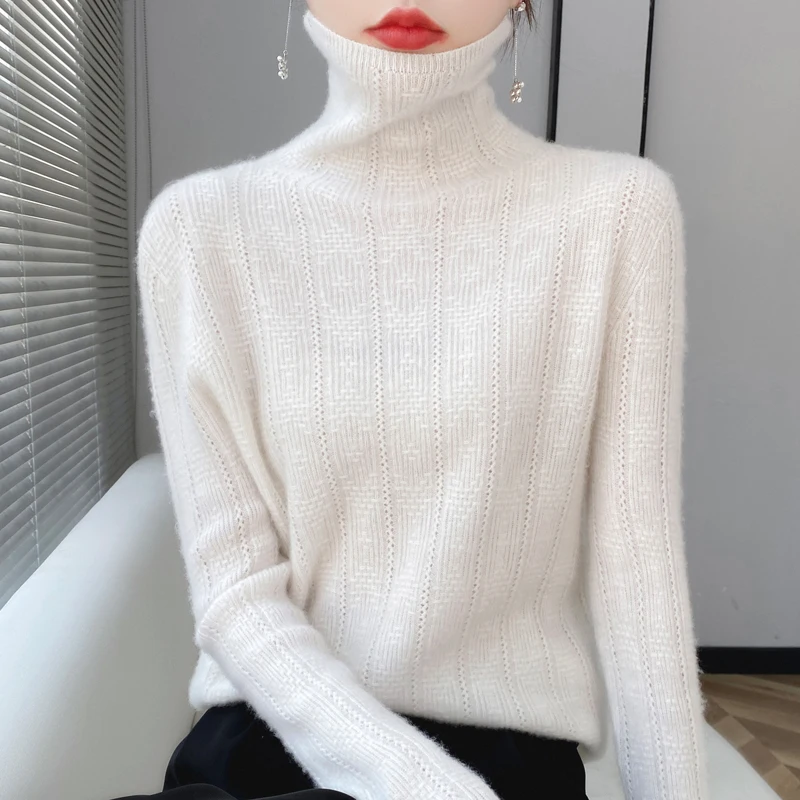 Autumn and winter new 100% merino sweater turtleneck knitted ladies high-end solid color long-sleeved warm cashmere sweater top