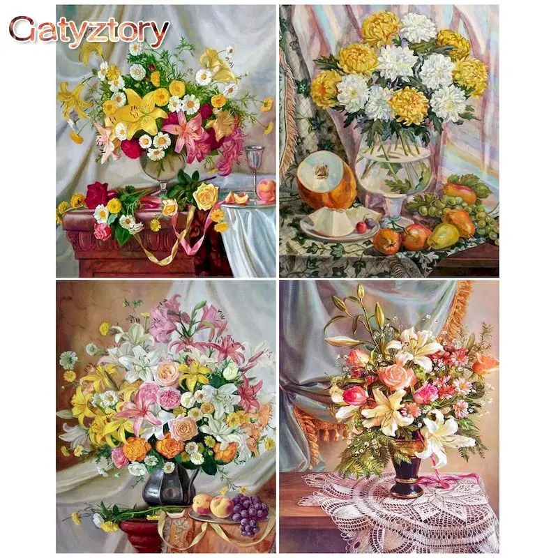 

GATYZTORY 60x75cm Paint By Numbers Kits Frameless DIY Flower Vase Painting By Numbers On Canvas Home Decor Digital Hand Painting