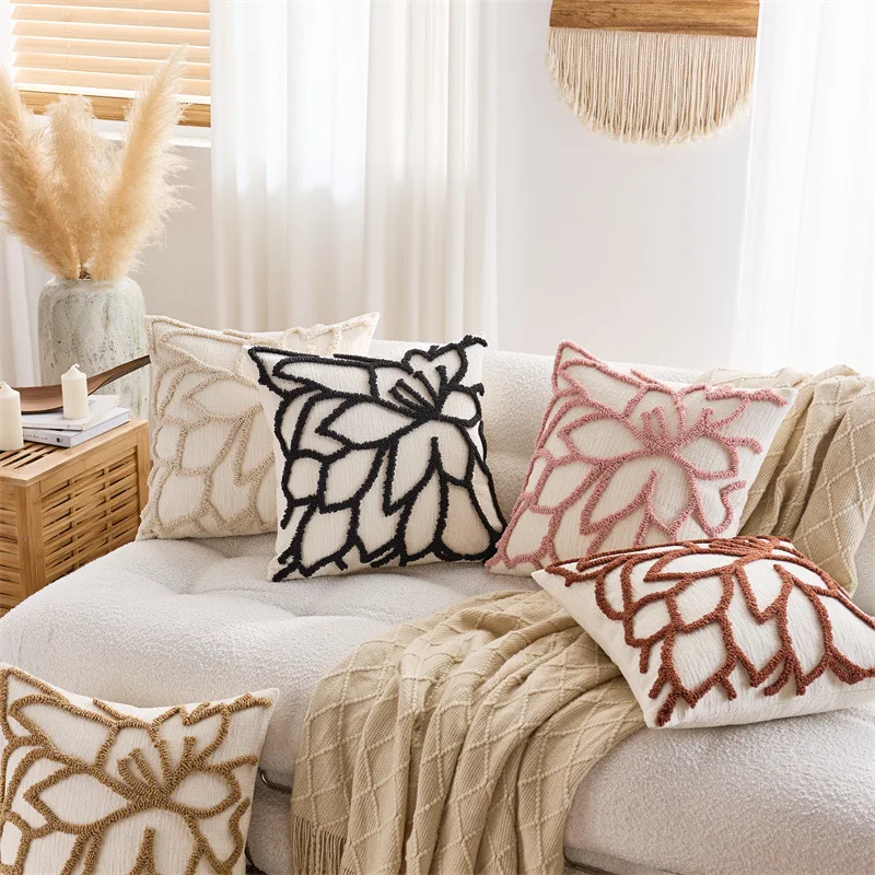 [Only Pillowcase] Nordic Ins Style Minimalist Flower Headboard Bedroom Car Cushion Cover Sofa Pillowcase