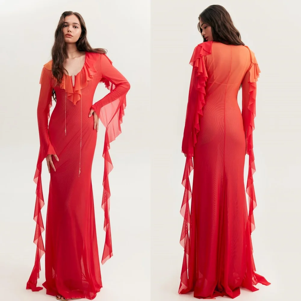 Vestidos de noche hasta el suelo de sirena con cuello en V a la moda personalizados Soutache/rebellecedor de cinta vestido para ocasiones formales de gasa فستان vesti