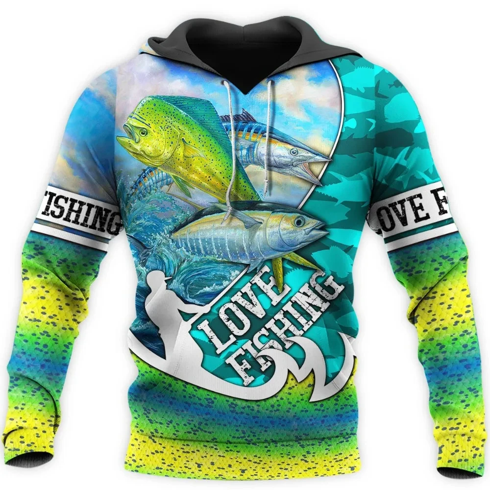 Sudadera con capucha de manga larga con estampado de pesca en 3D para hombre, sudadera holgada de diseñador, Sudadera con capucha Harajuku para