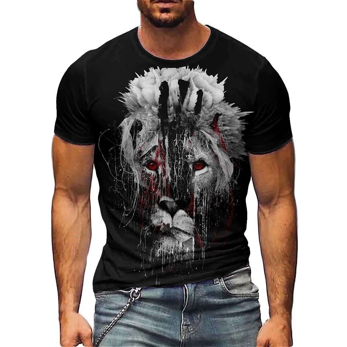 

Fitness and Running Men's 3D Printed Short-sleeved T-shirts with Lightweight and Breathable Polyester Fabric
