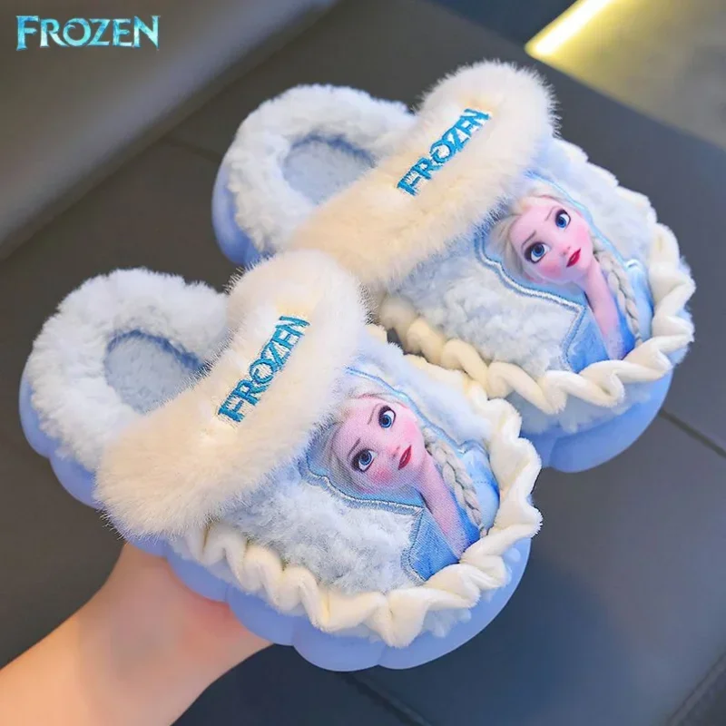 Frozen Elsa Animation periphere kreative Cartoon gedruckt Herbst und Winter Kinder warme rutschfeste verdickte Baumwollhausschuhe