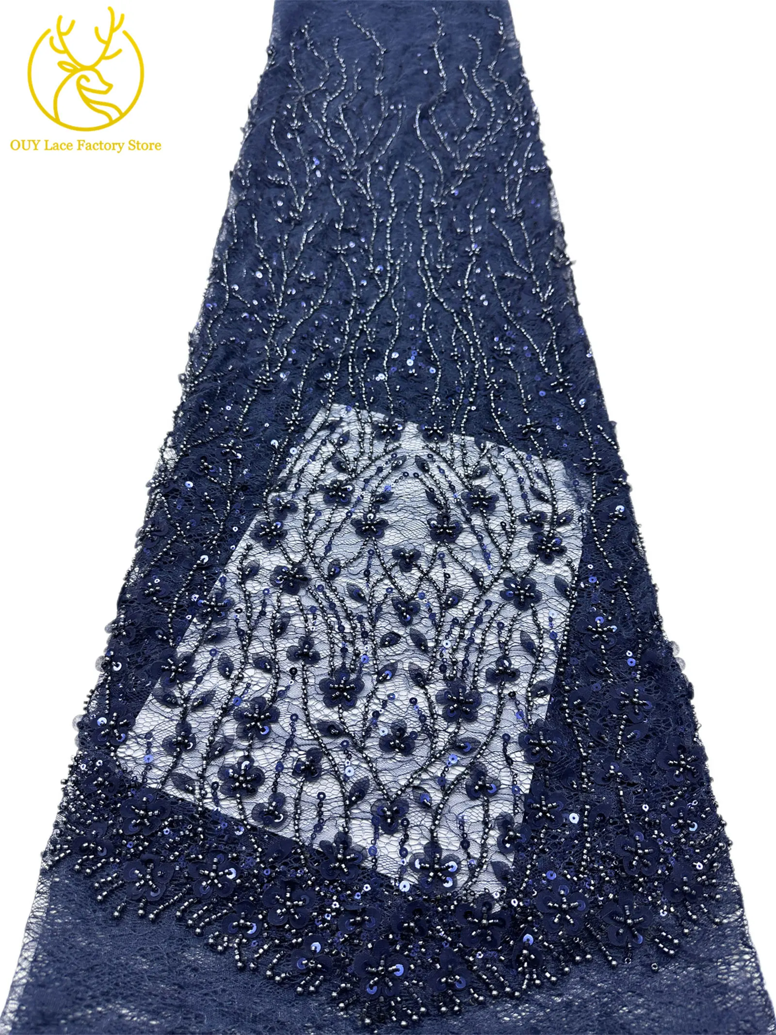 Olivgrüner afrikanischer Brautkleid-Spitzenstoff 2026, hochwertige nigerianische Pailletten-Stickerei-Spitze für Brautkleider und Partykleider zum Nähen – Detail 24