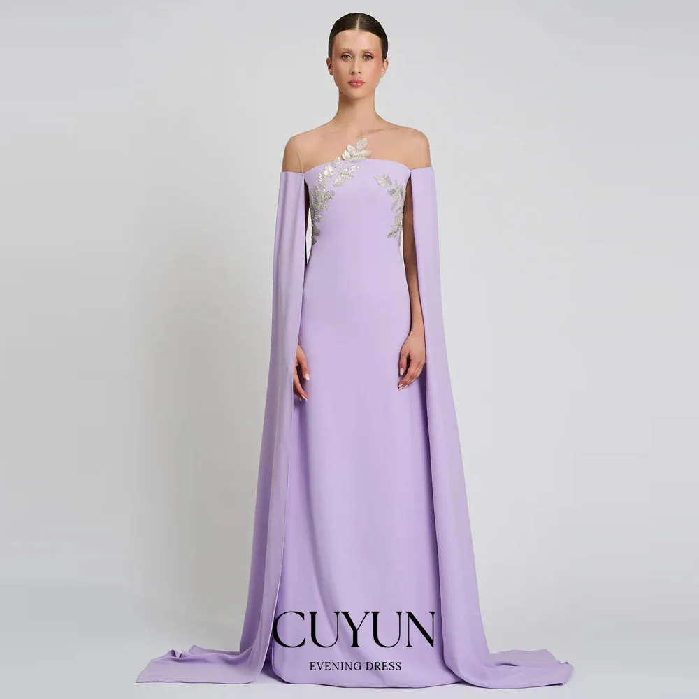 CUYUN лавандовые вечерние платья женские с цветочной аппликацией элегантное длинное платье для выпускного вечера на заказ скромное вечернее платье для торжественного мероприятия