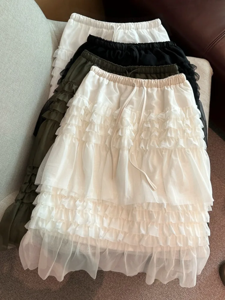 

White Wooden Ruffle f Skirt Women's Spring 2026 High Waist Slim A-Line Layered Cake Skirt French Sle Ciwalk