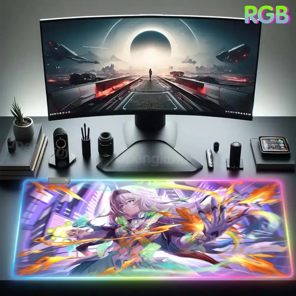 H_honkai S_star R_rail F_firefly Mouse Pad RGB Playmat  Rubber Mouse Carpet  Pad LED Lamp Keyboard Home Computer  Anime Desk Mat