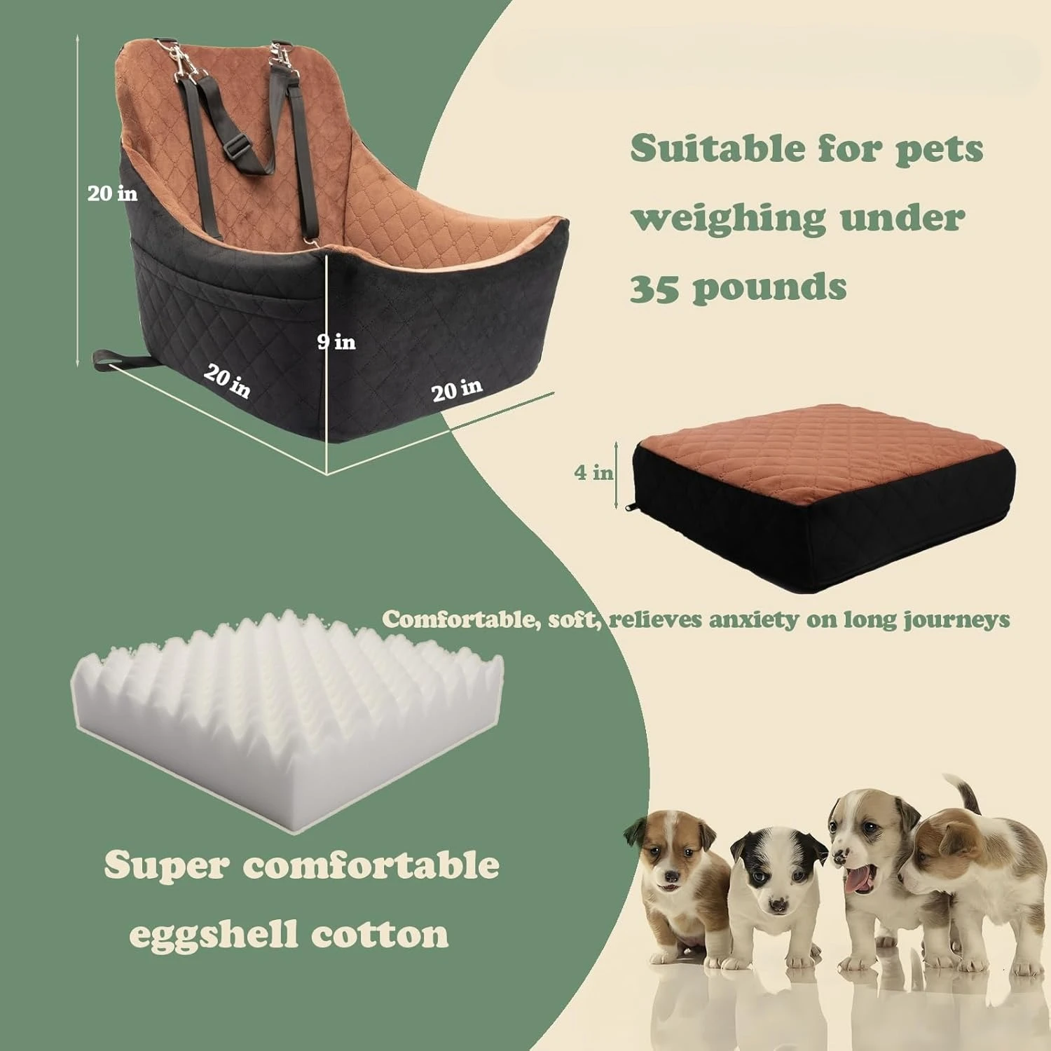 

Автокресло для собаки среднего размера, автомобильная кровать для домашних животных с ремнем безопасности, полностью съемное и моющееся автомобильное сиденье для собаки