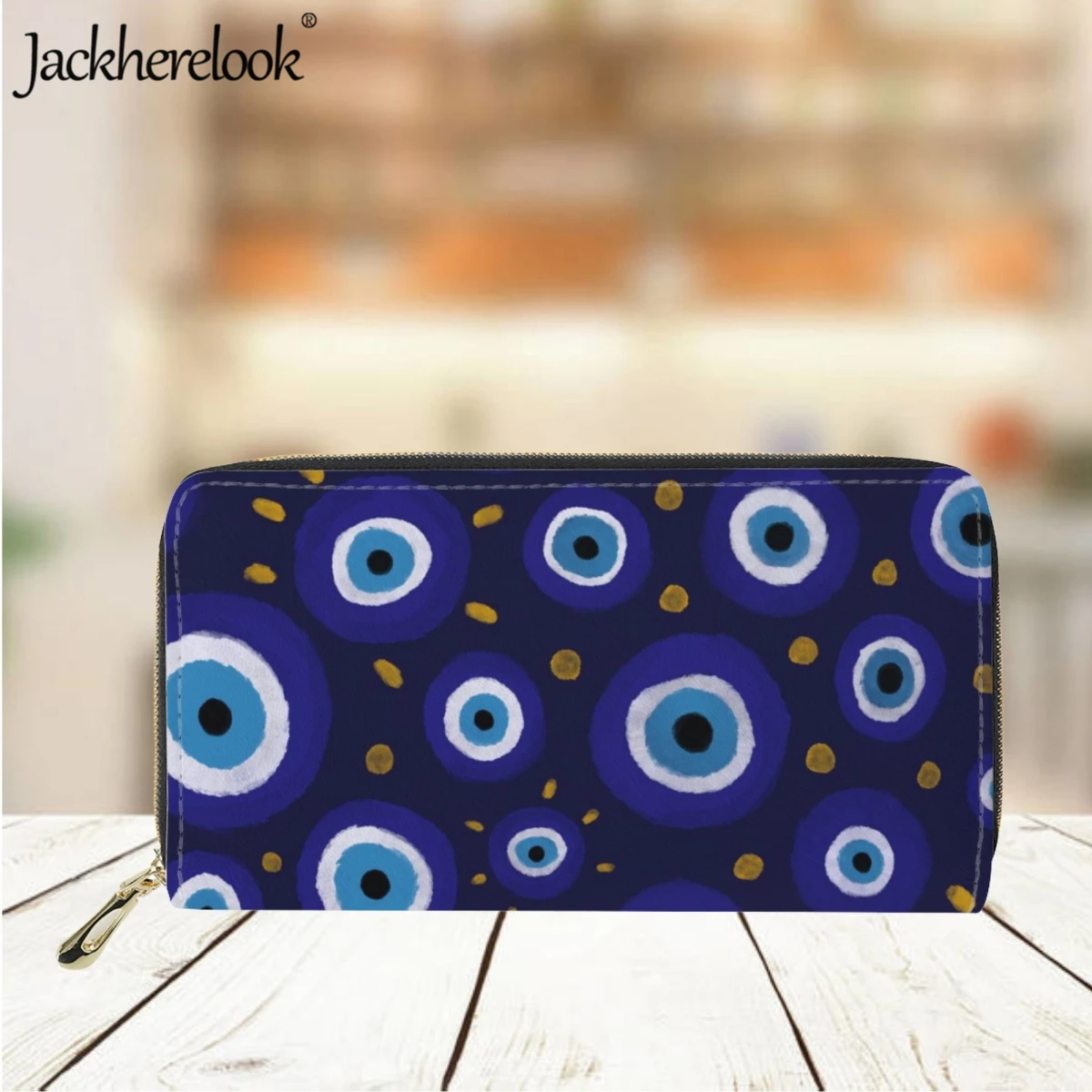 Jackherelook New Navy Blue And Aqua Nazar Evil Eye Long Wallet for Women Fashion Trendy Leather Purse Business Bank Card Holder