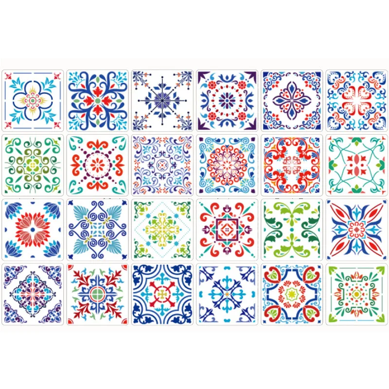 24 Porcelain Tile Elements Hollow Painting Template 30cm Retro Pattern PET Spray Painting Graffiti Copy Plastic Stencil Ruler