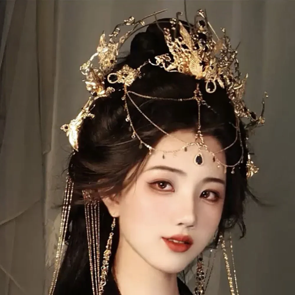 

Ancient Costume Chinese Hanfu Clothing Fairy Style Black Ancient Style Hair Crown Tassel Hairpin Hair Accessories Western Region