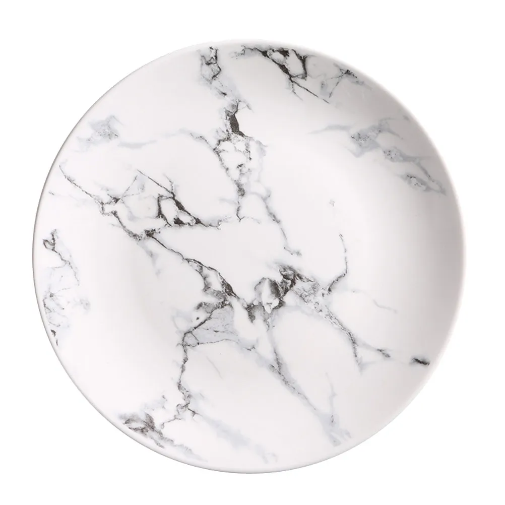 

Round Ceramic Plate Marble Pattern 8 Inch Porcelain Food Dish Perfect for Breakfast Lunch Dinner Fruit Spaghetti Serving