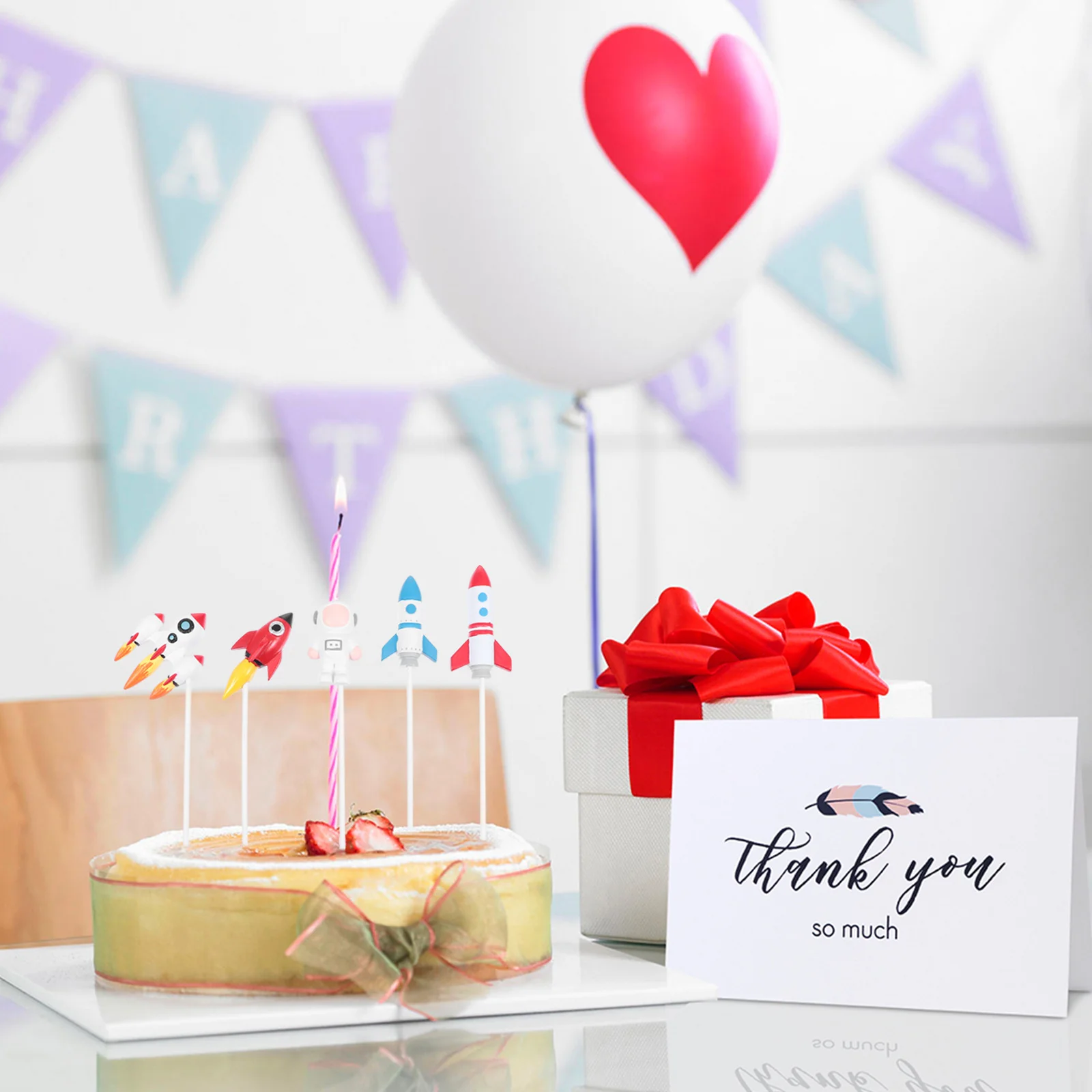 

4Pcs Birthday Cake Picks Space Theme Resin Decorations Unique Cake Decorating Toppers Birthday Party Dessert Adornments