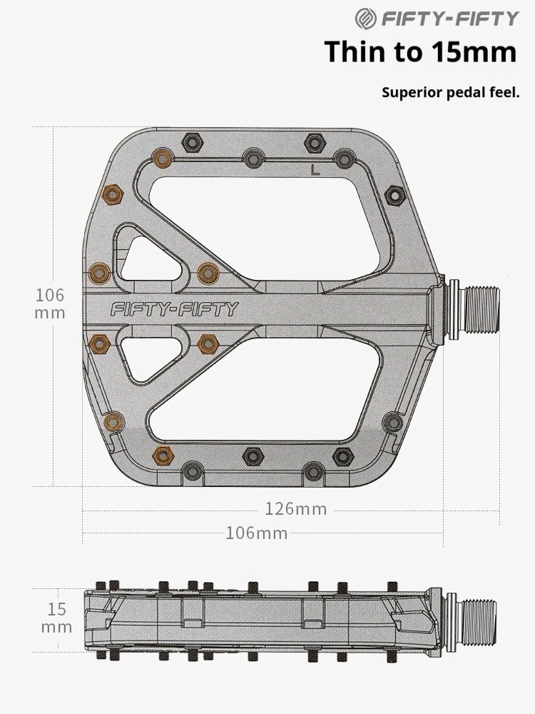 Fifty-Fifty Bike Pedals Composite Nylon Flat Platform Ultralight Widened Anti-slip Impact Resistant Fit MTB Road Downhill Bike