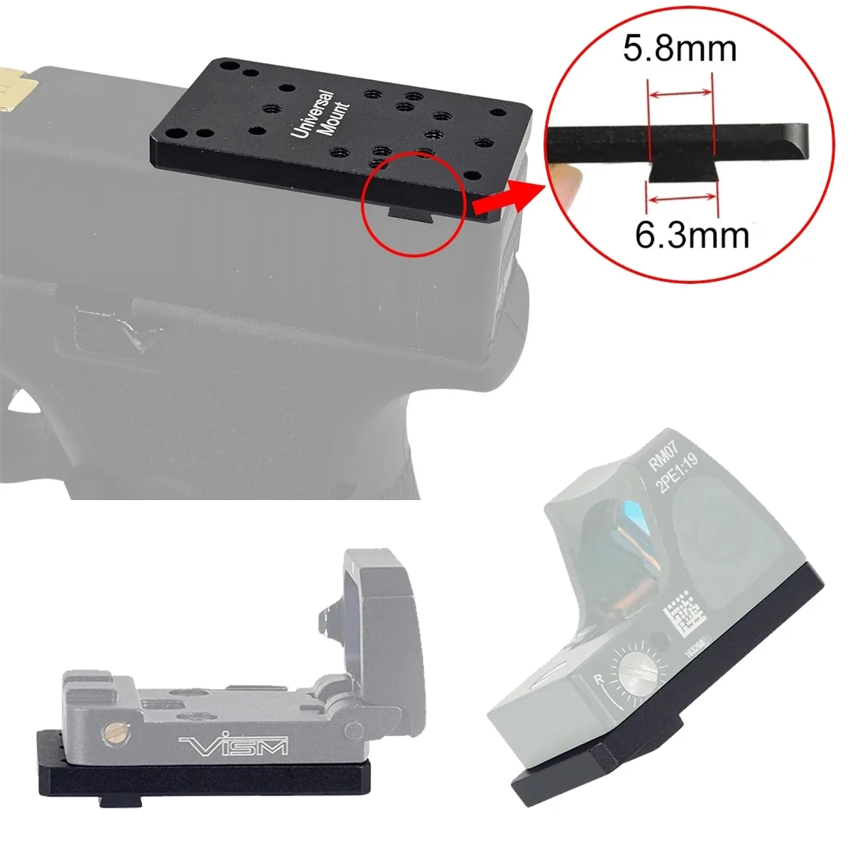 Universelle G17 Montageplatte für das hintere Visier, Adapter für Glock 17 19 G17 G19, passend für RM VISM VISM-PRO M1 M2 Rotpunktvisier – Detail 1