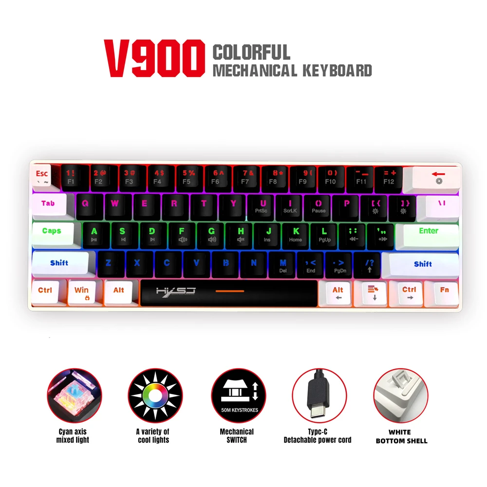 Wired Gaming Keyboard Adjustable RGB Multiple Shortcut 61 Keys Keypad USB Backlight For PC Gamers Keyboard