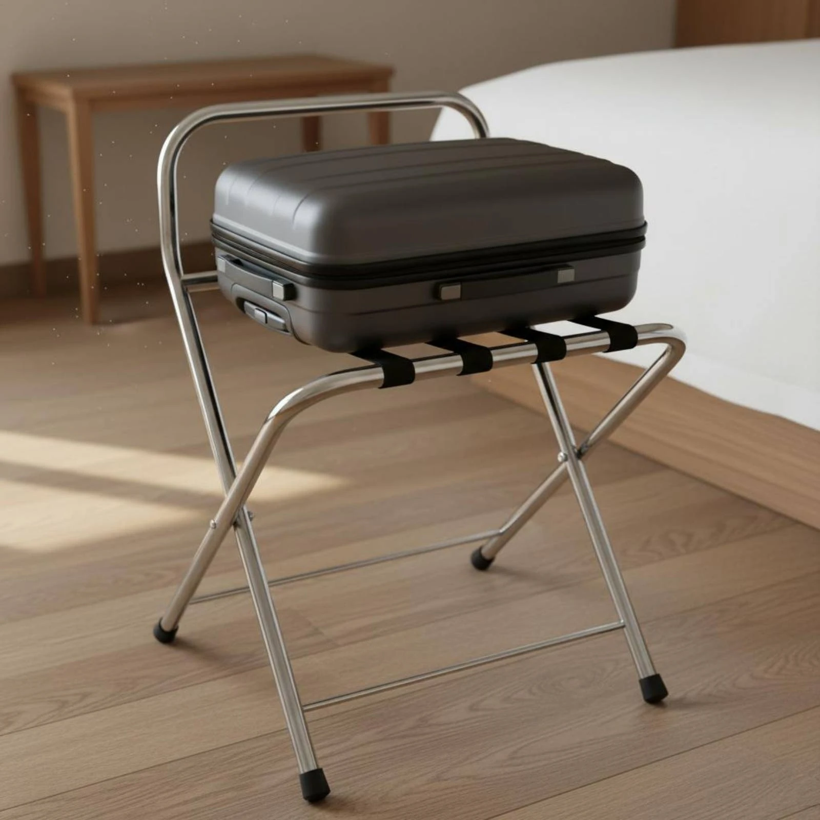

Stainless Steel Luggage Rack Long-Lasting Foldable Suitcase Rack Travel Furniture Sturdy