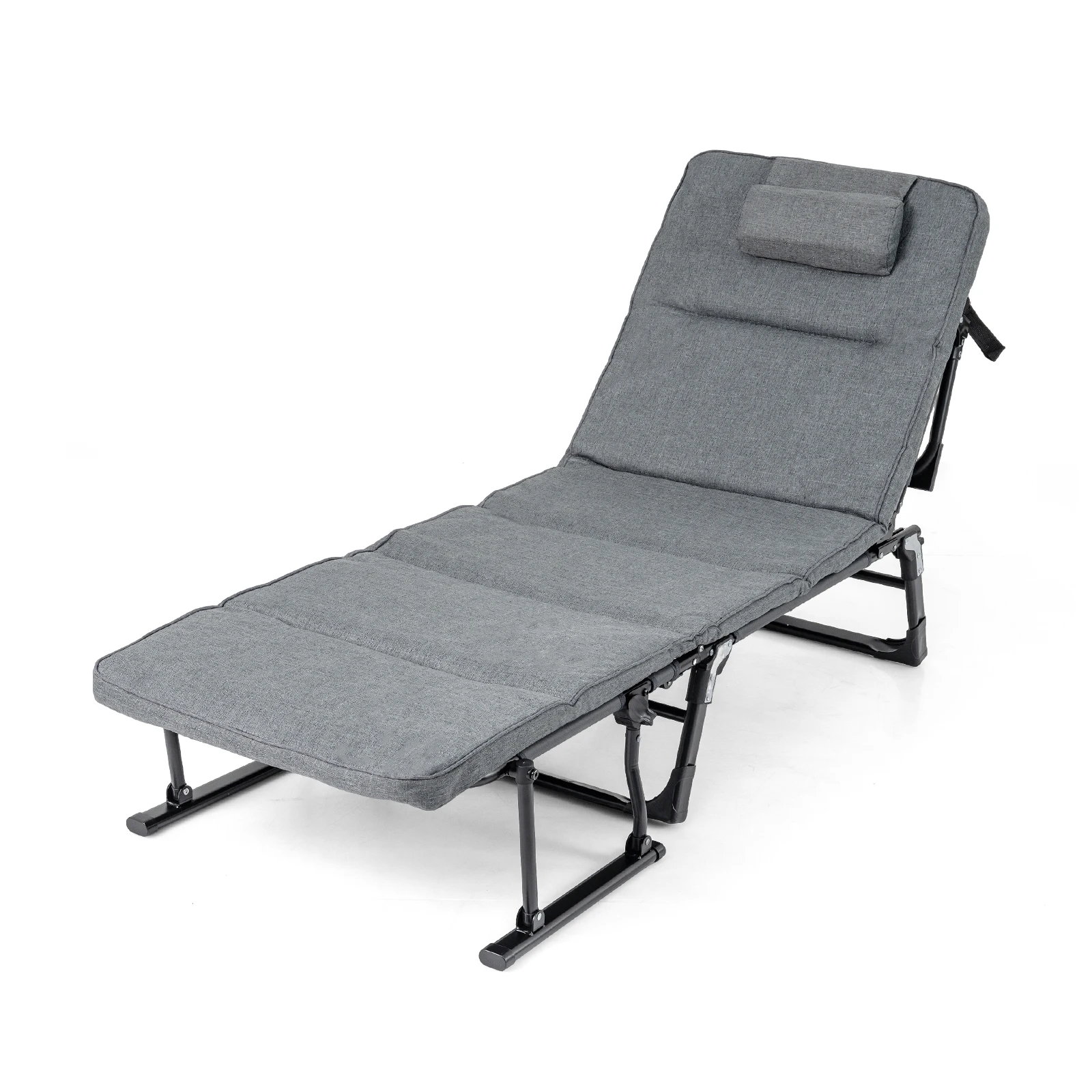 Opvouwbare campingbed met matras 3-in-1 converteerbare eenpersoonsbank chaise longue slaapstoel - grijs