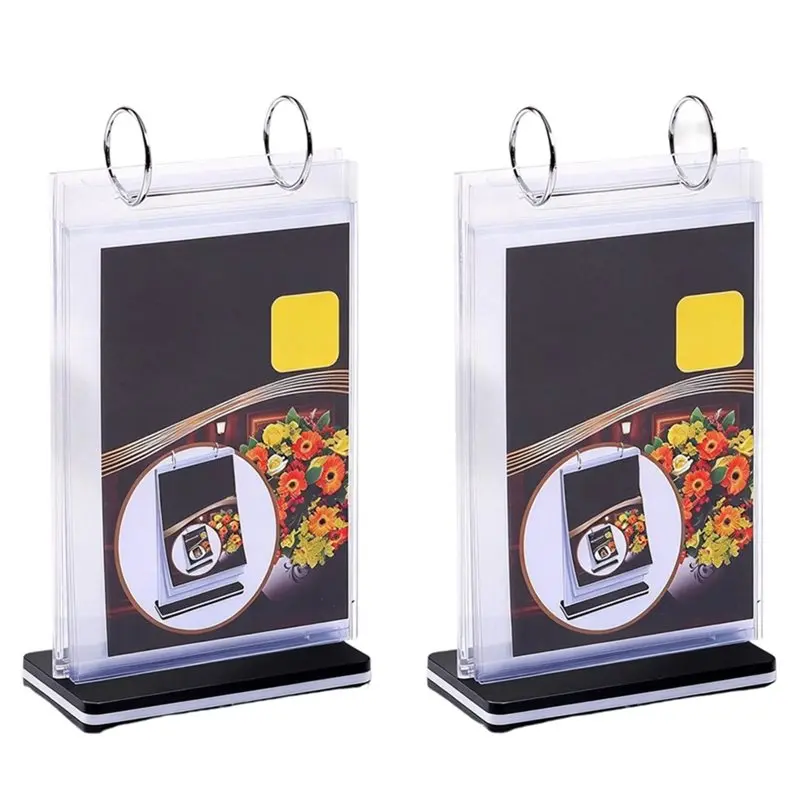 SOFT-Vertical Display Stand With Base-Tabletop Signage, 2Pcs Table Flip Menu Holders Featuring 6 Page Sleeves In 4