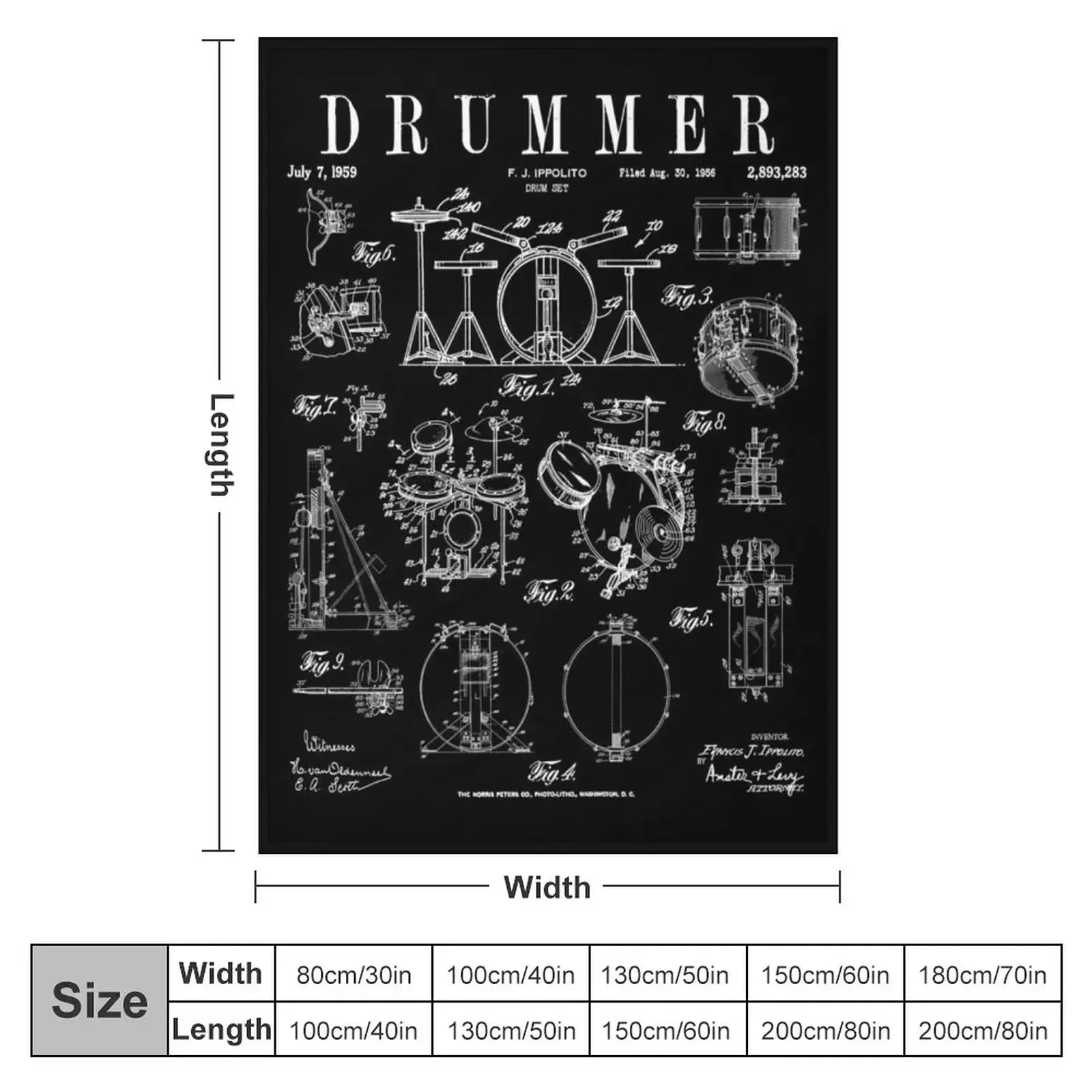 Drum Set Kit Vintage Patent Drummer Drawing Print Throw Blanket blankets ands warm winter Sofas sofa bed decorative Blankets
