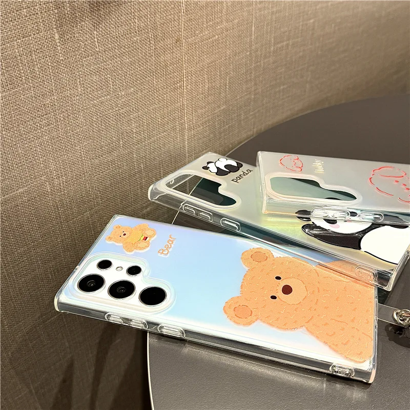 Cute Cartoon Panda Laser Case for Samsung Galaxy S22 S23 S24 Ultra S24+ S24 Plus Cover Case