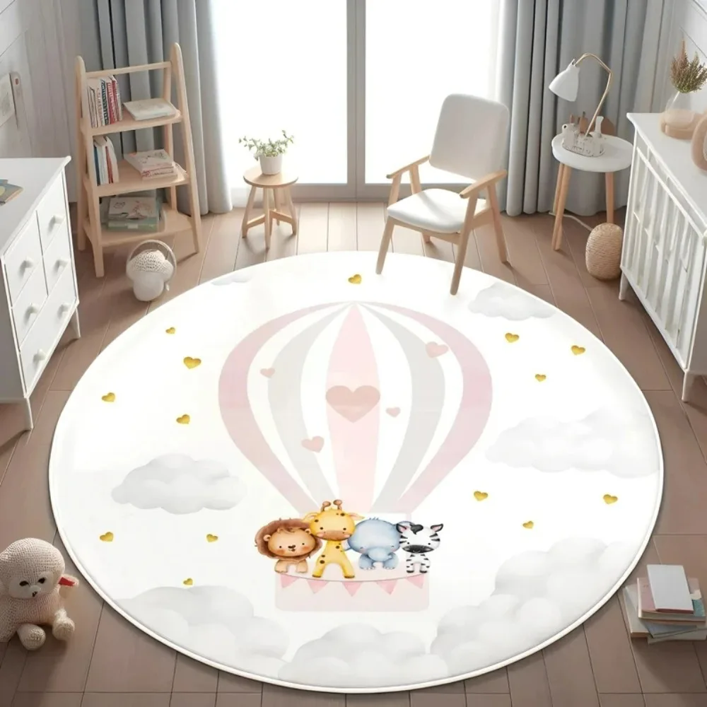 

Cartoon Wild Safari Animal Round Rug Rainbow Unicorn Balloon Rug Living Room Bedroom Rug Kid's Play Mat Nursery Room Area Rug
