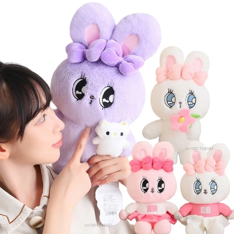 Kawaii Big Eyes Bunny Pink Bow Rabbits Plushie Purple Bunny Cheerleading Dress Game Doll Toys for Kids Peluche Doll Girl