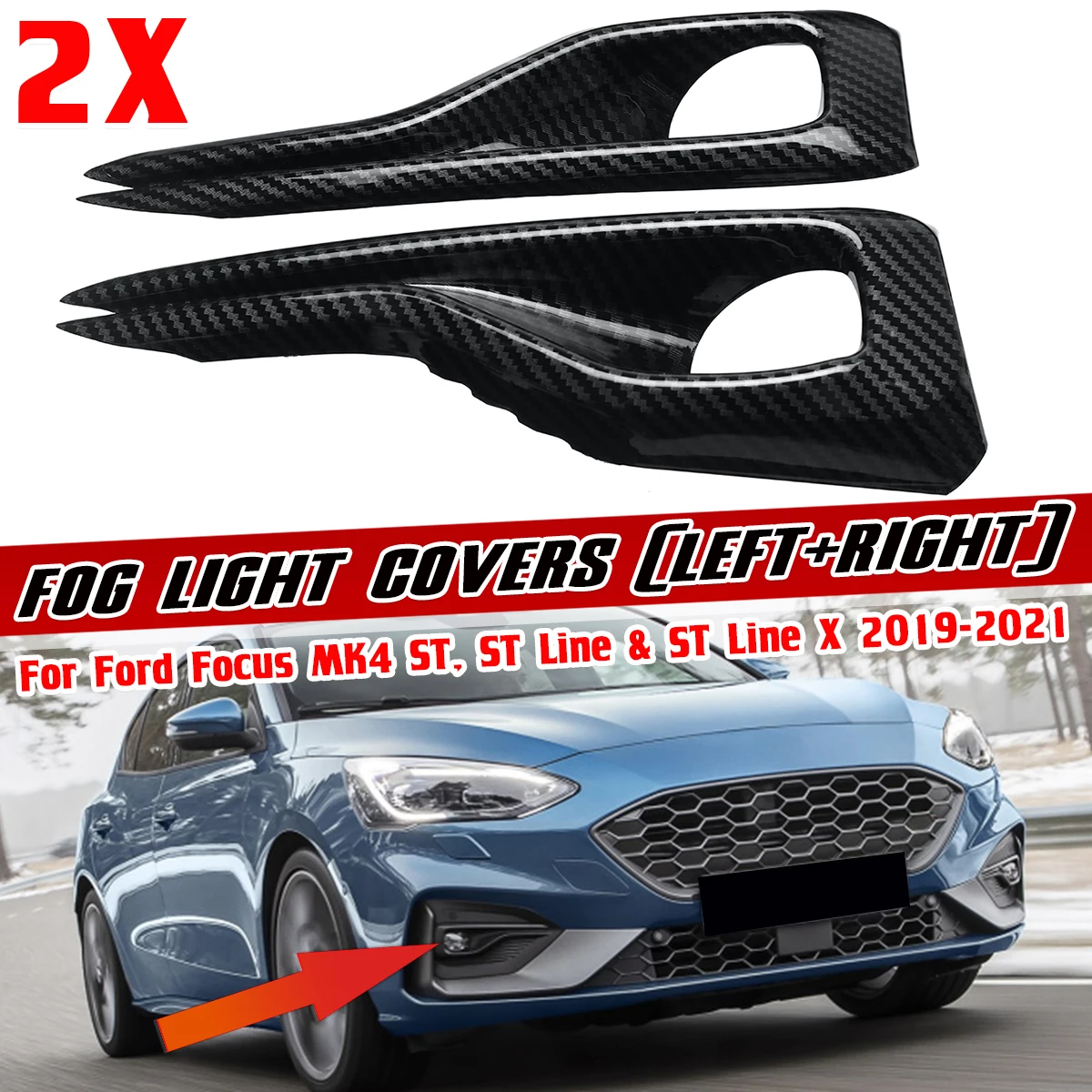 For Ford For Focus MK4 ST ST Line & ST Line X 2019-2021 Carbon Fiber Look Car Front Fog Light Cover Fog Lamp Cover Shell Bezel