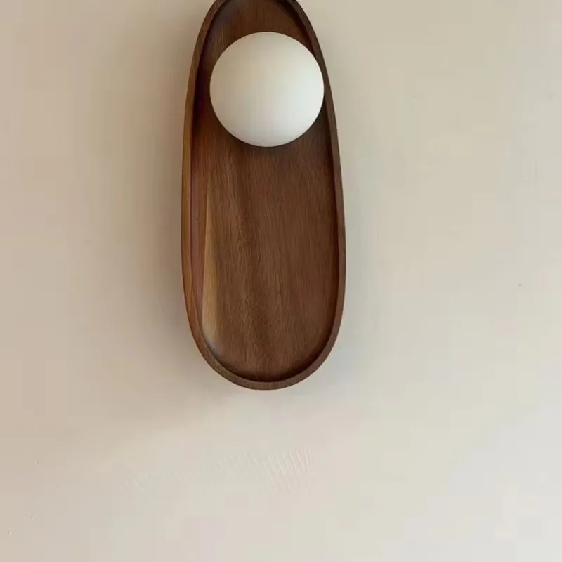 Modern LED Wooden Wall Sconce Vintage Glass Natural Wood Wall Light for Living Room Bedroom Dining Room Hallway Hotel Home Decor