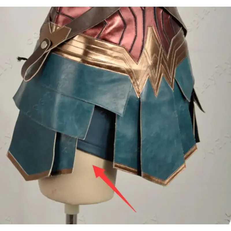 2025 New Anime Wonder Cosplay Costume Cos Woman Dress Diana Adult Brown Top Faux Leather Corset Shorts +Girl Wig Accessories abc