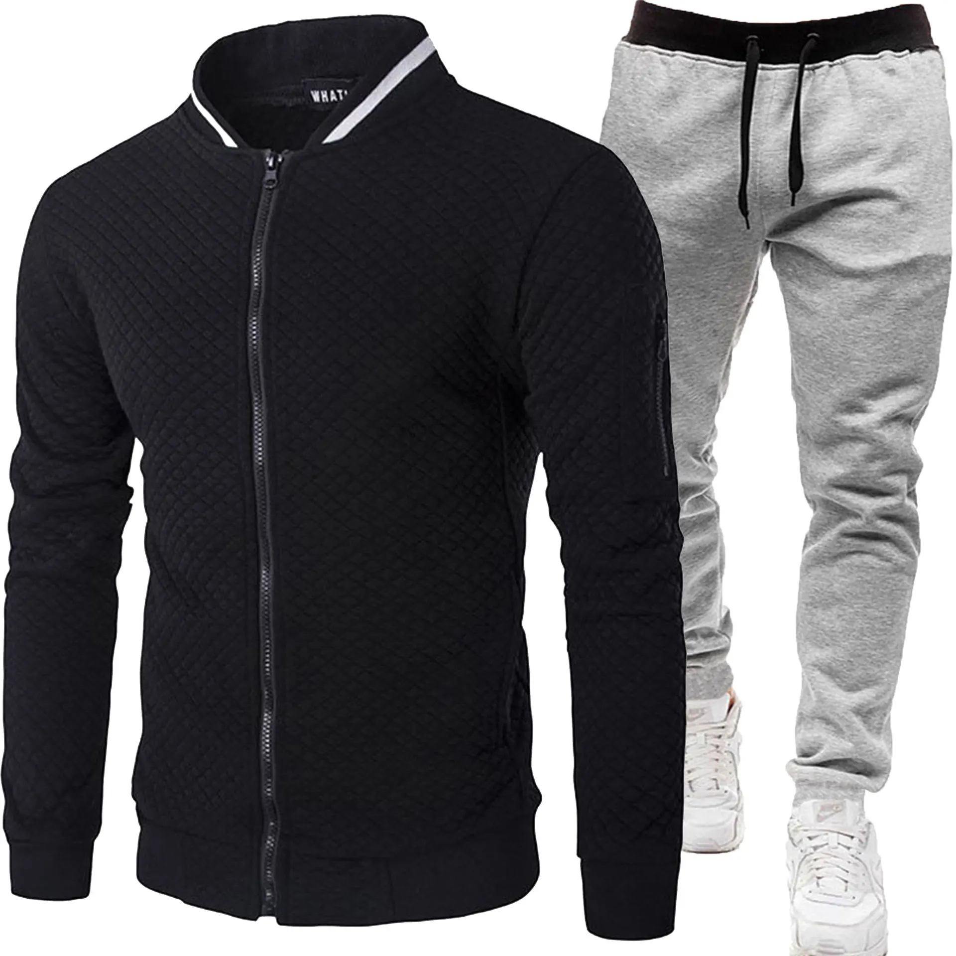 Herren Gesteppte Bomberjacke Trainingsanzug Herbst Winter Reißverschluss-Cardigan Sweatshirt Jogginghose Zweiteiliges Casual Sportbekleidungs-Set – Detail 12