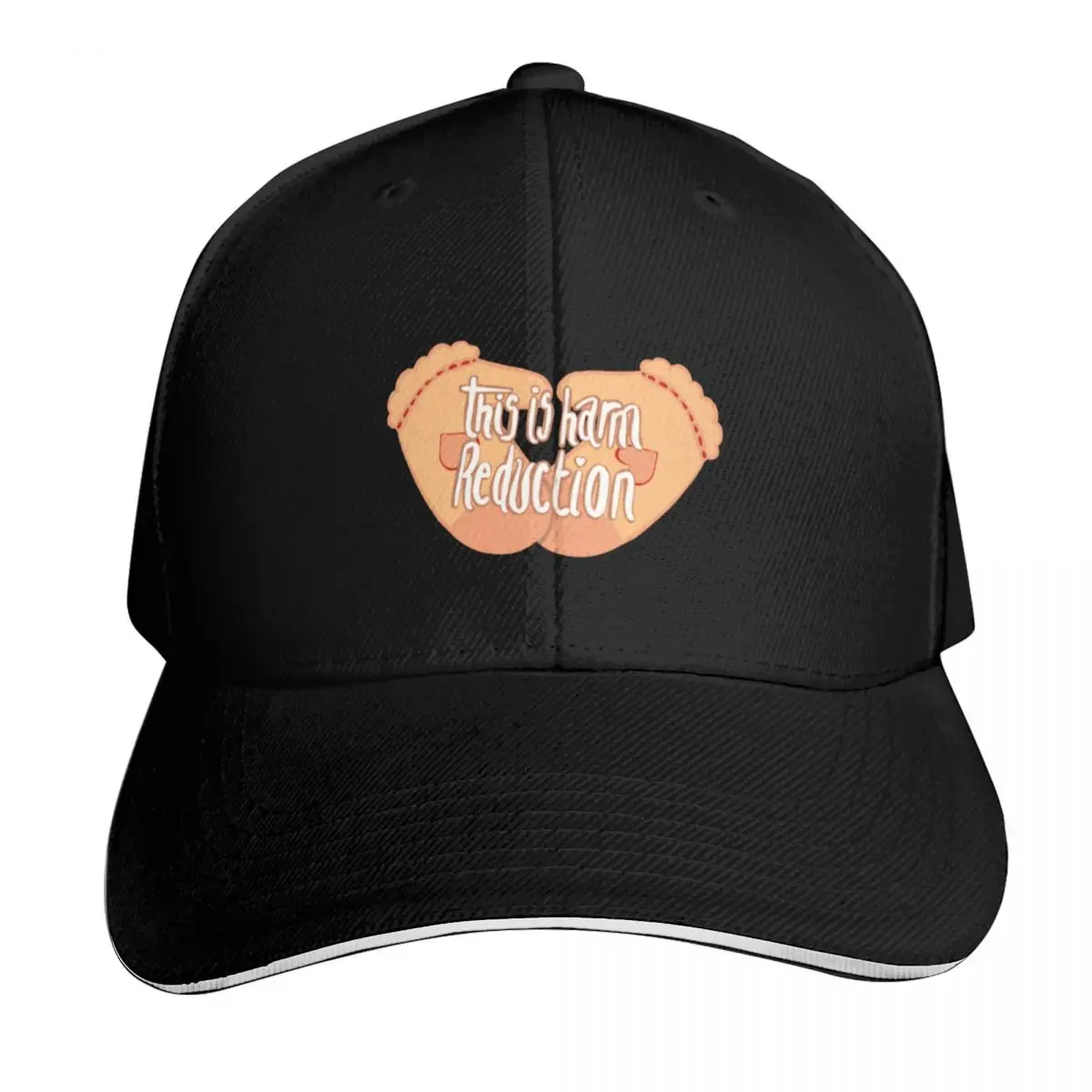 This is Harm Reduction (Gloves) Baseball Cap Sun Protection UPF 50+ Breathable Mesh Back Adjustable Buckle Closure