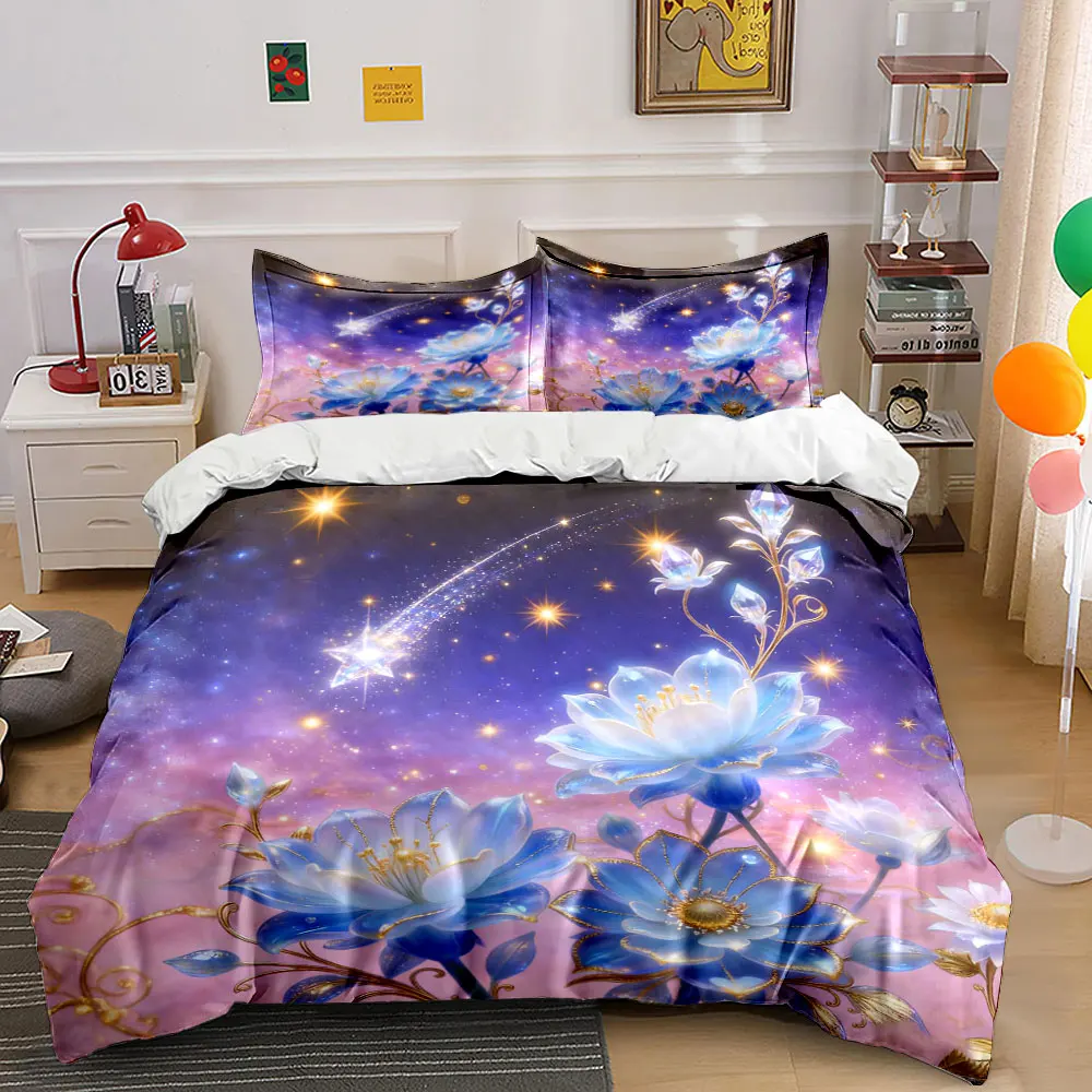 

Ethereal Floral Galaxy Set Design kid's and adults' bedroom decor, Exquisite three-piece bedding set gift