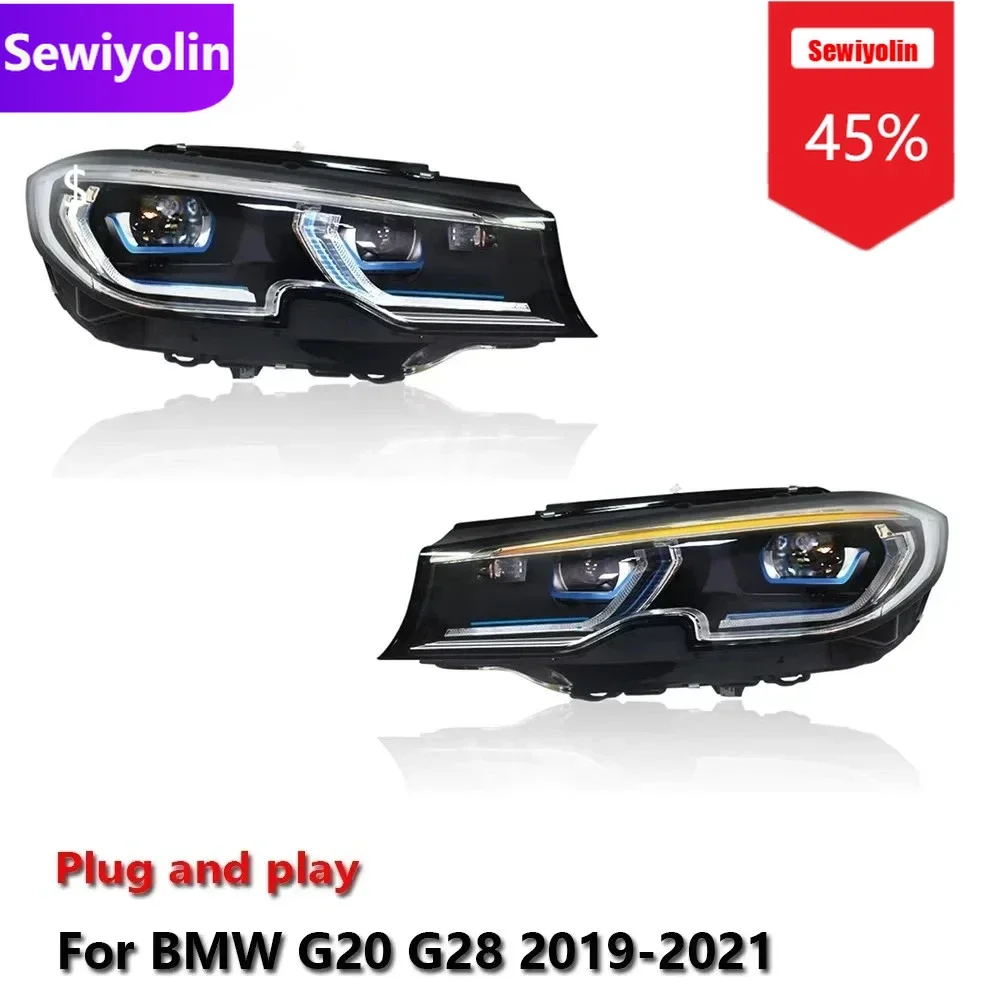 

Автомобильные светодиодные фары DRL в сборе для BMW G20 G28 2019-2021, лазерные автоматические противотуманные фары DRL, стоп-сигналы поворота Plug and Play