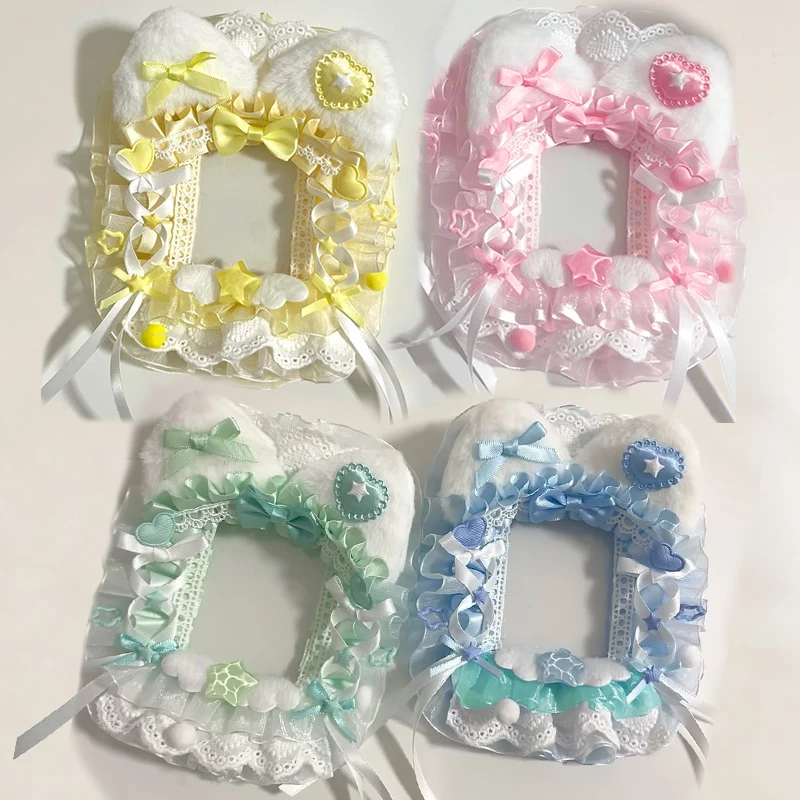 Plush Cat Ear Heart Star Angel Wing Ribbon Ruffle Lace Photocard Display Card Holder Lolita Bow 3 Inch KPOP Photocard Decor Border Macaron Color Polaroid Photo Frame Idol Collection Decor Ornament photocard topper
