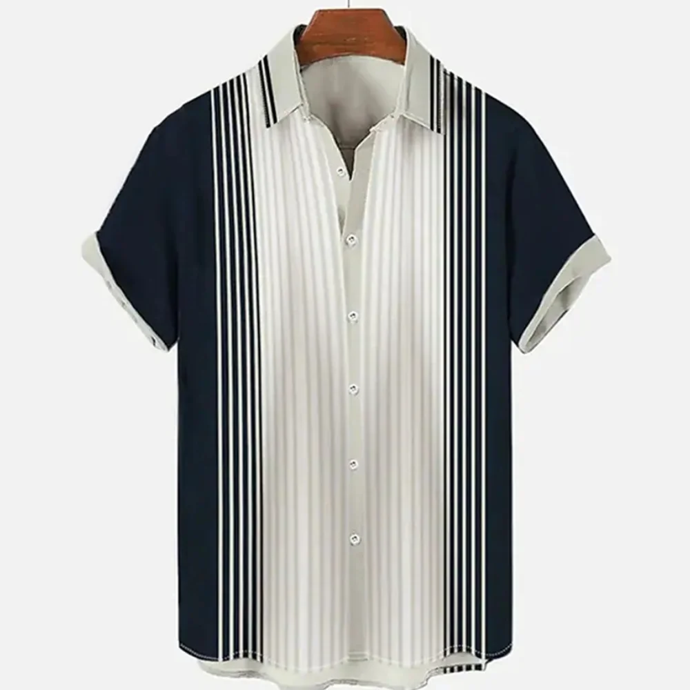 Simple Stripe Men's Hawaiian Shirt Casual Short Sleeve Shirt Men European Size 2023 Men's Shirt Fashion Caual Breathable Tops