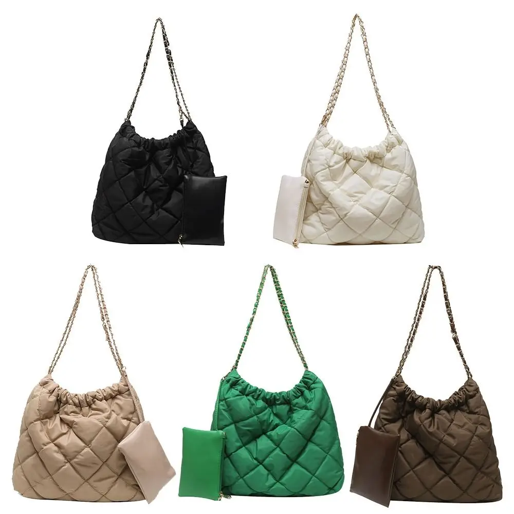 

Korean Style Space Cotton Underarm Bag Plaid Solid Color Rhombic Lattice Handbag Tote Bag Shoulder Bag Bubble Cloud Bag Girls