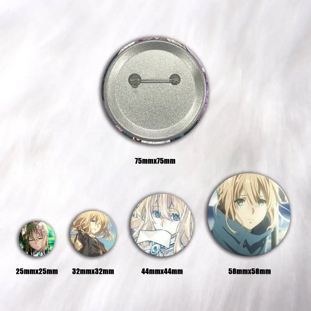 A-V-Violet E-Evergarden Round Snap-in Brooches Rock Band Lapel Pins Badges Fan Collection Accessories Jewelry Handmade Gifts